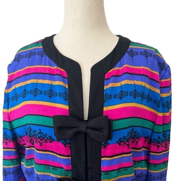 Vintage Adrianna Papell Silk Striped Jacket with Bow Closures - Picture 2 of 8